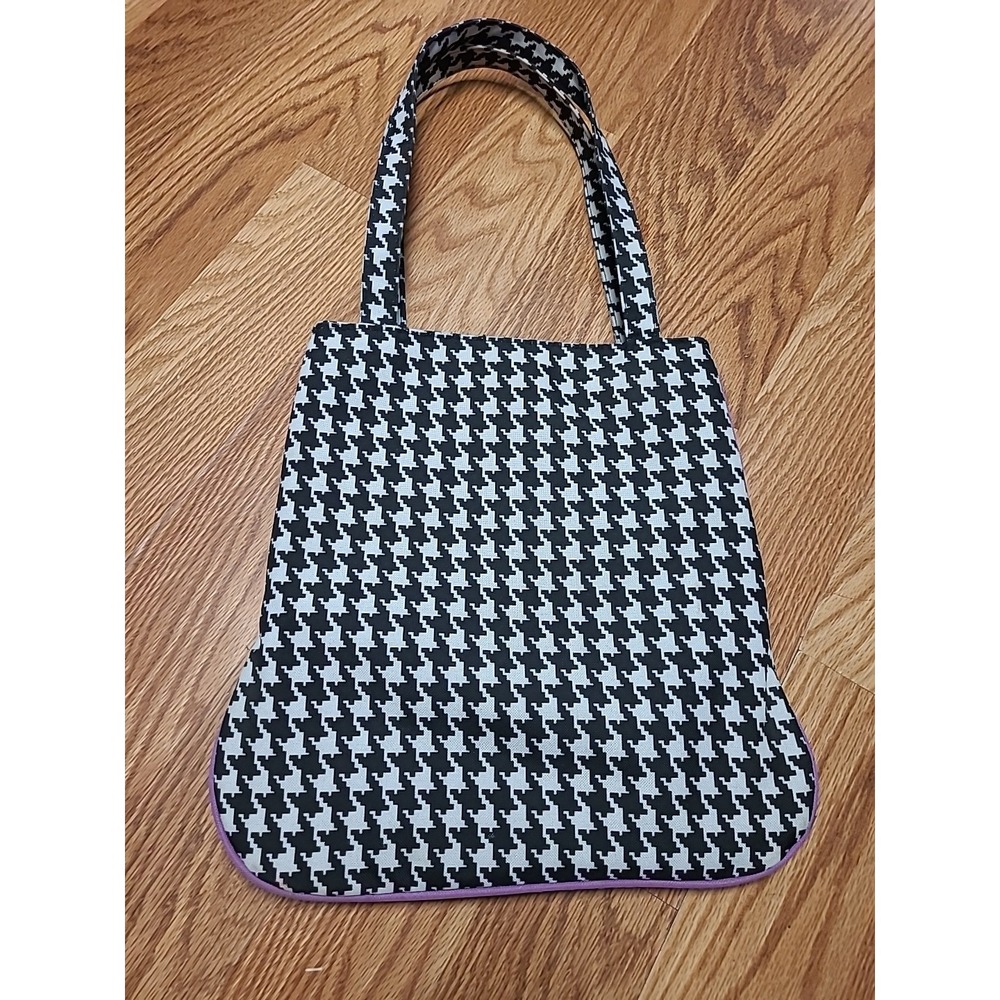 YAK PAK Tote Bag Purse In Canvas Houndstooth Pattern Black & White Size LARGE - Picture 4 of 8